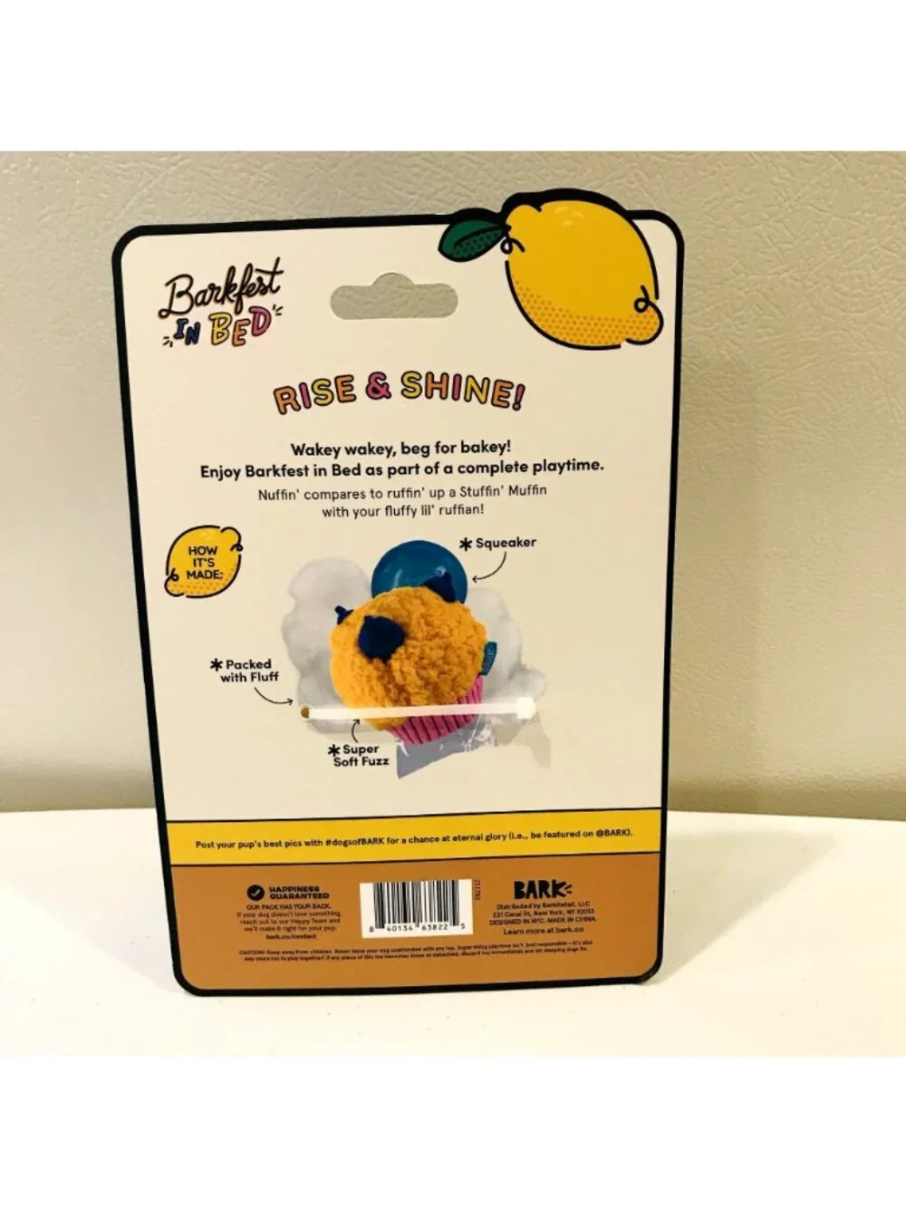 Bark BARKFEST in BED Stuffin Muffin Plush Squeaker Dog Toy XS-S